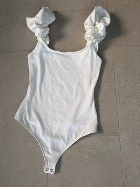 Express White Ruffle Strap Bodysuit